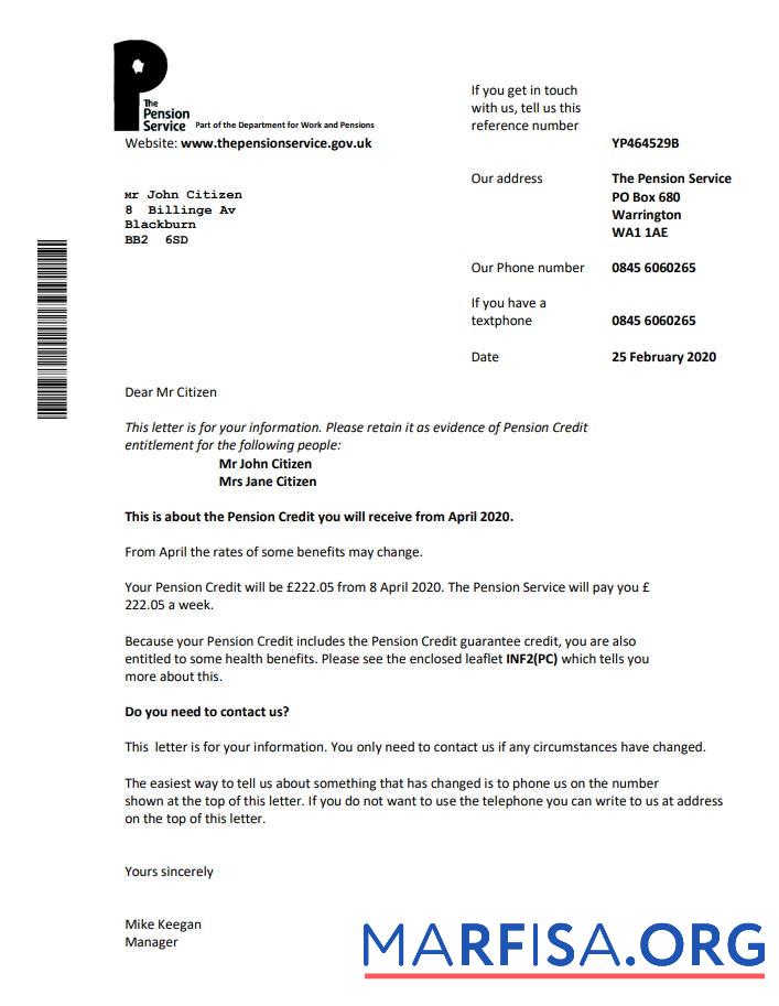 Downloadable United Kingdom The Pension Service bank proof of address statement word example